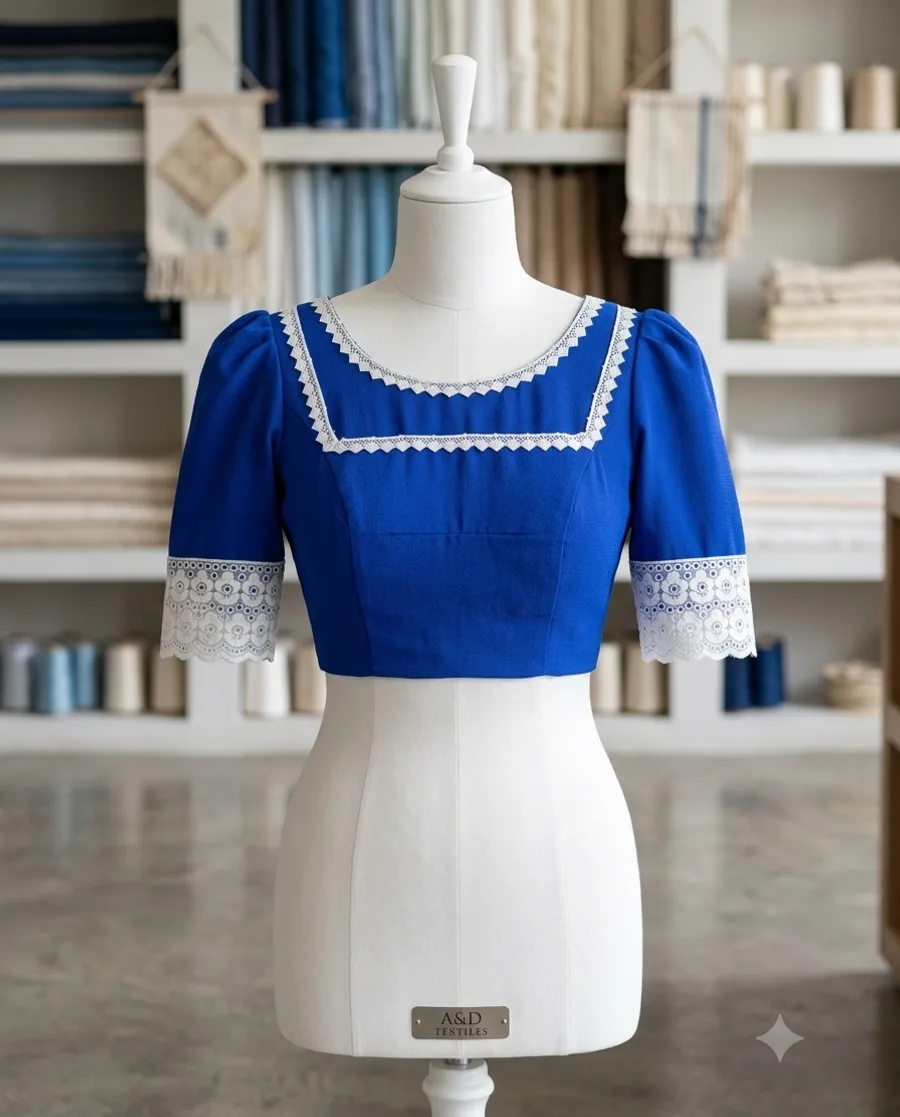 Neel Navami — Cotton lace work blouse with a square neck neckline, styled for Navami