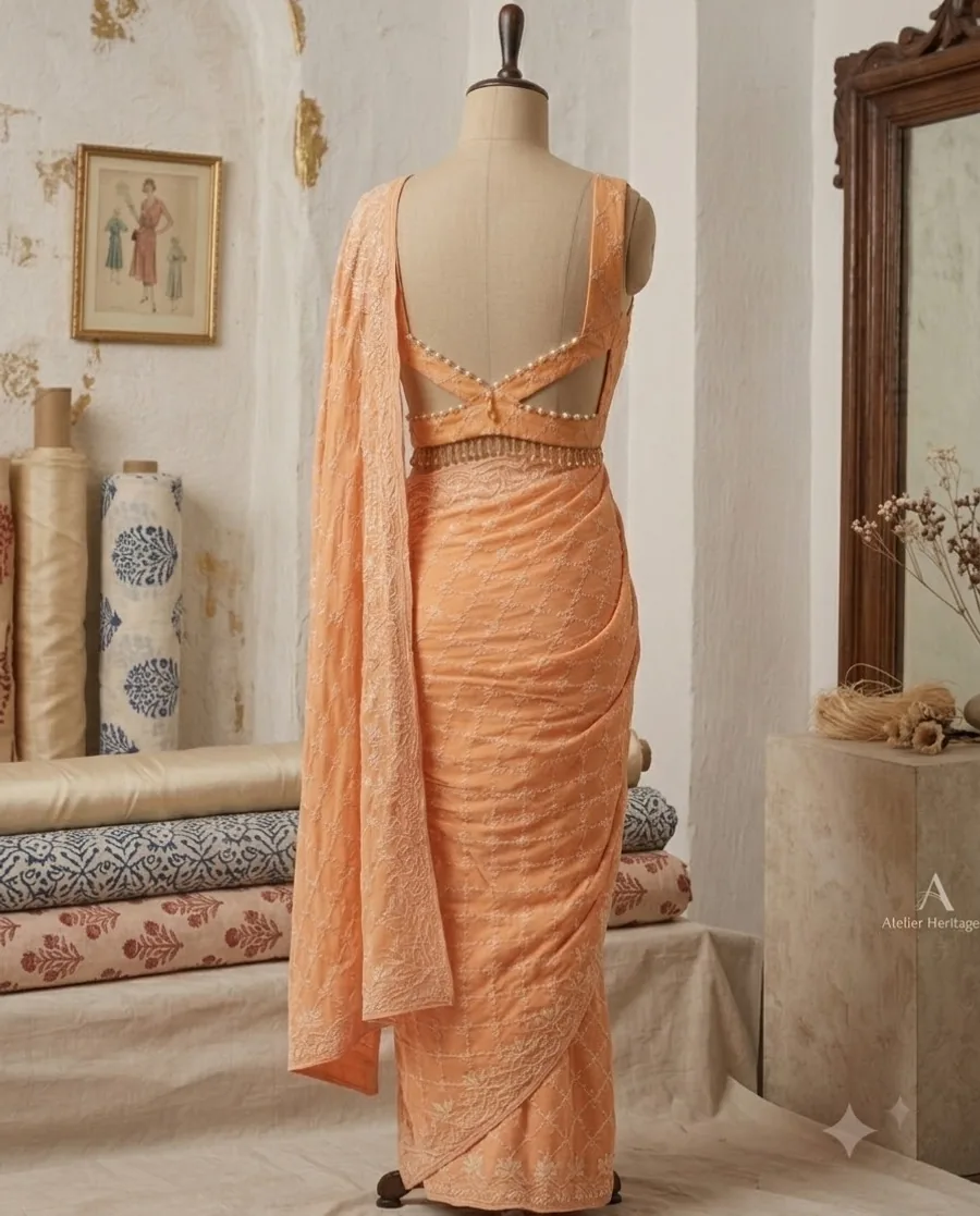 Peach Pushpanjali — Sleeve detail