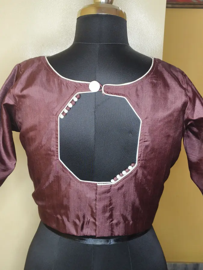 Wine silk, octagon back cutout, hand-beaded trim